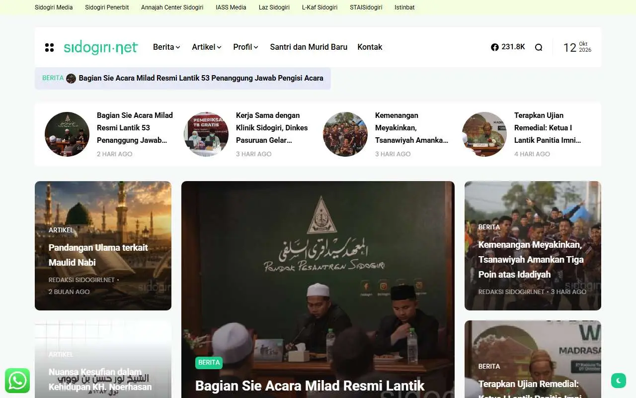 Tampilan website resmi Sidogiri Islamic Boarding School (sidogiri.net)