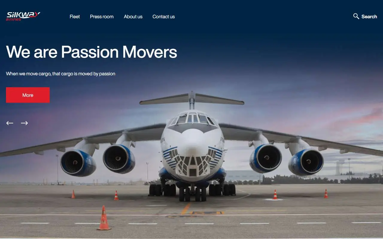 Tampilan website resmi Silk Way Airlines (silkwayairlines.com)