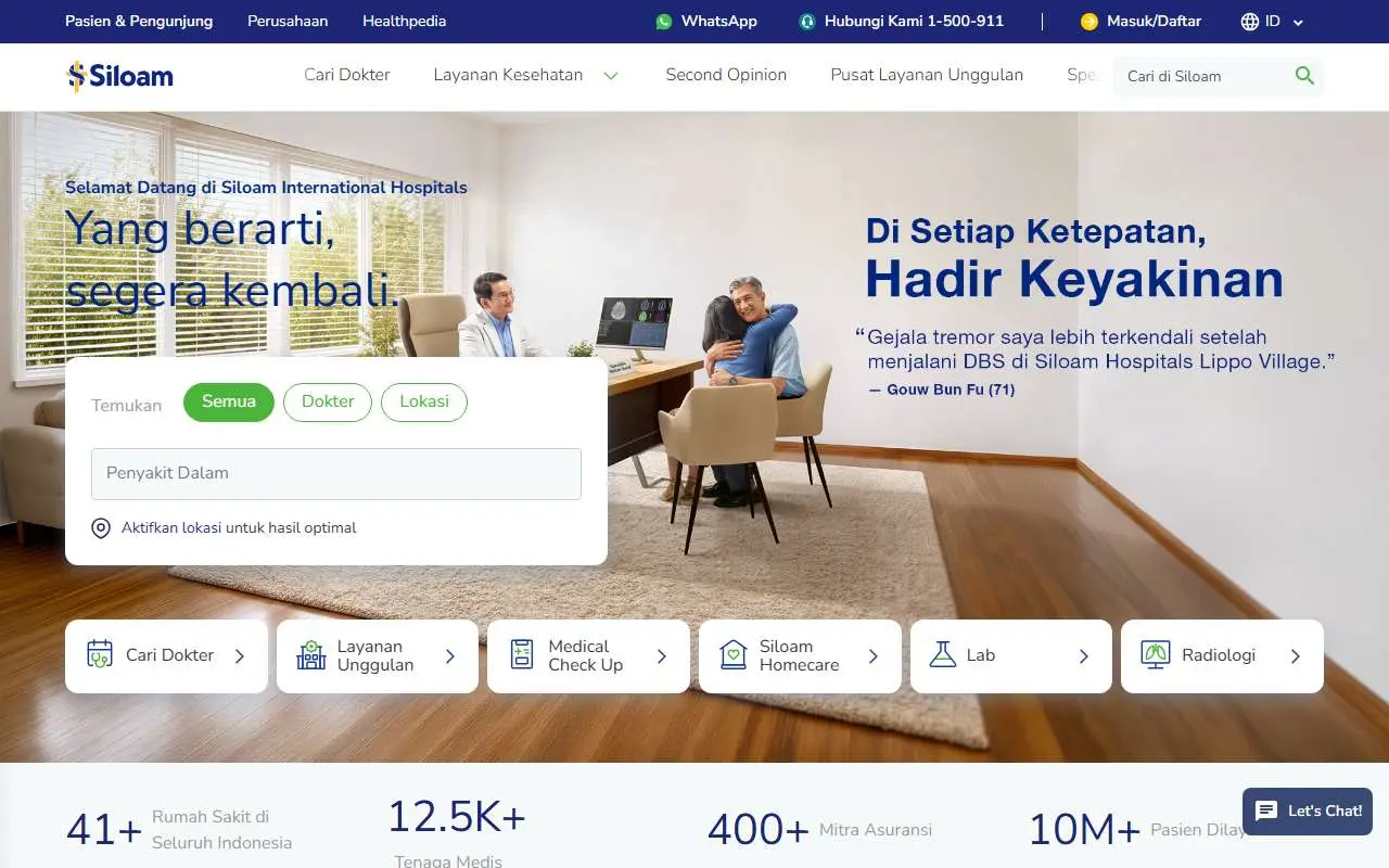 Tampilan website resmi Siloam Hospitals (siloamhospitals.com)