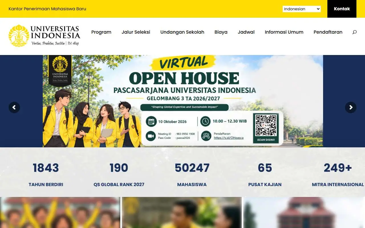 Tampilan website resmi SIMAK UI (simak.ui.ac.id)