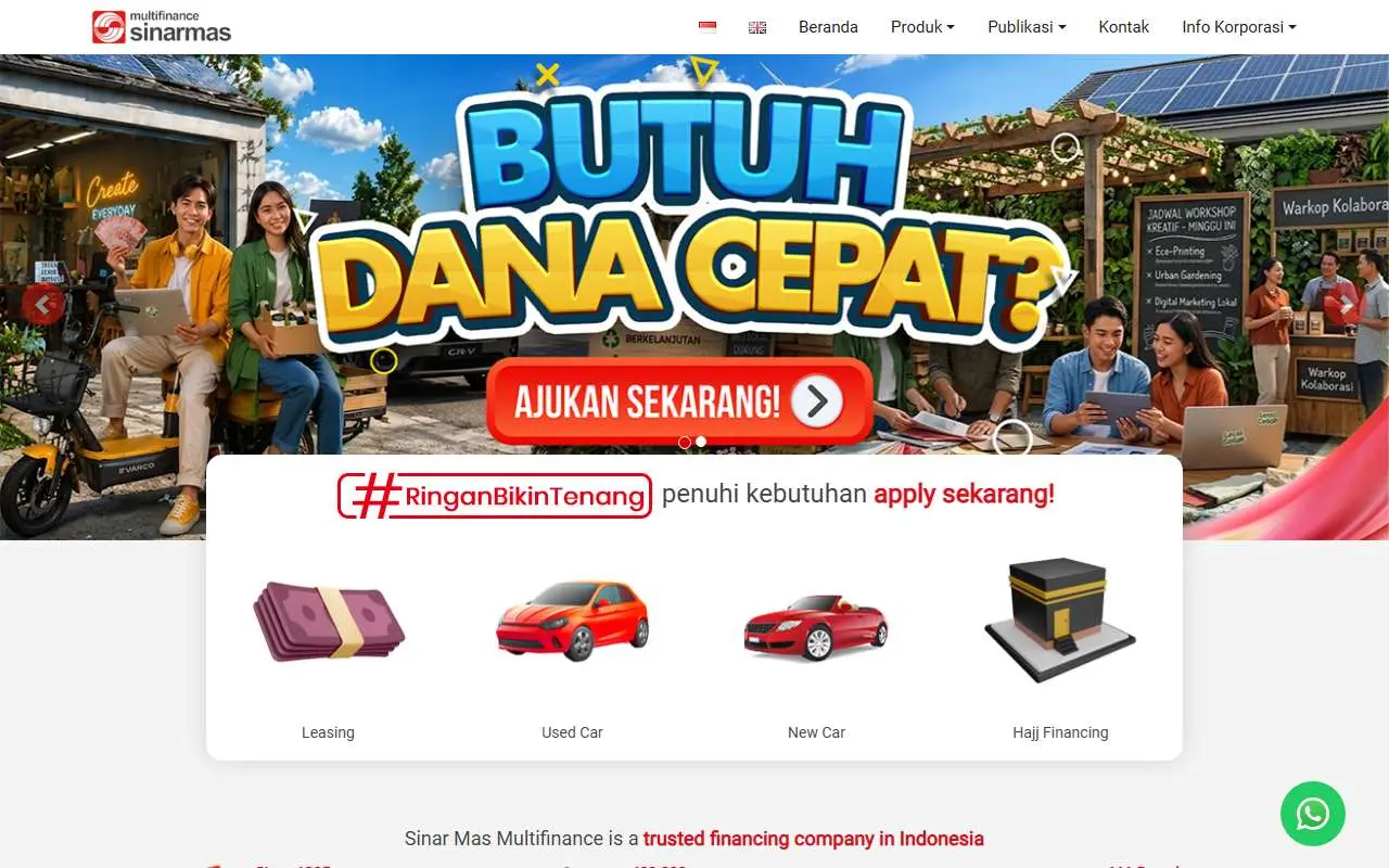 Tampilan website resmi Sinar Mas Multifinance (simasfinance.co.id)