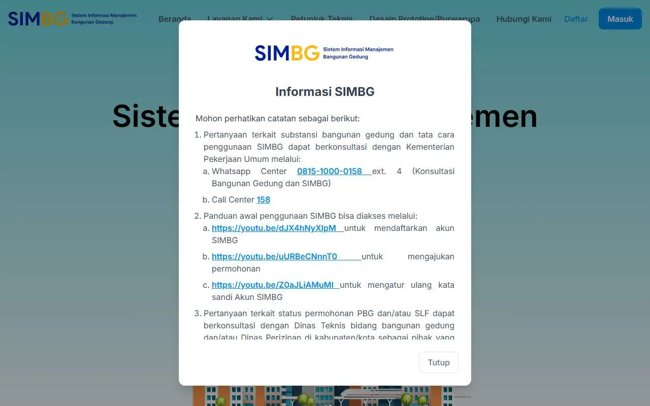Tampilan website resmi SIMBG (simbg.pu.go.id)