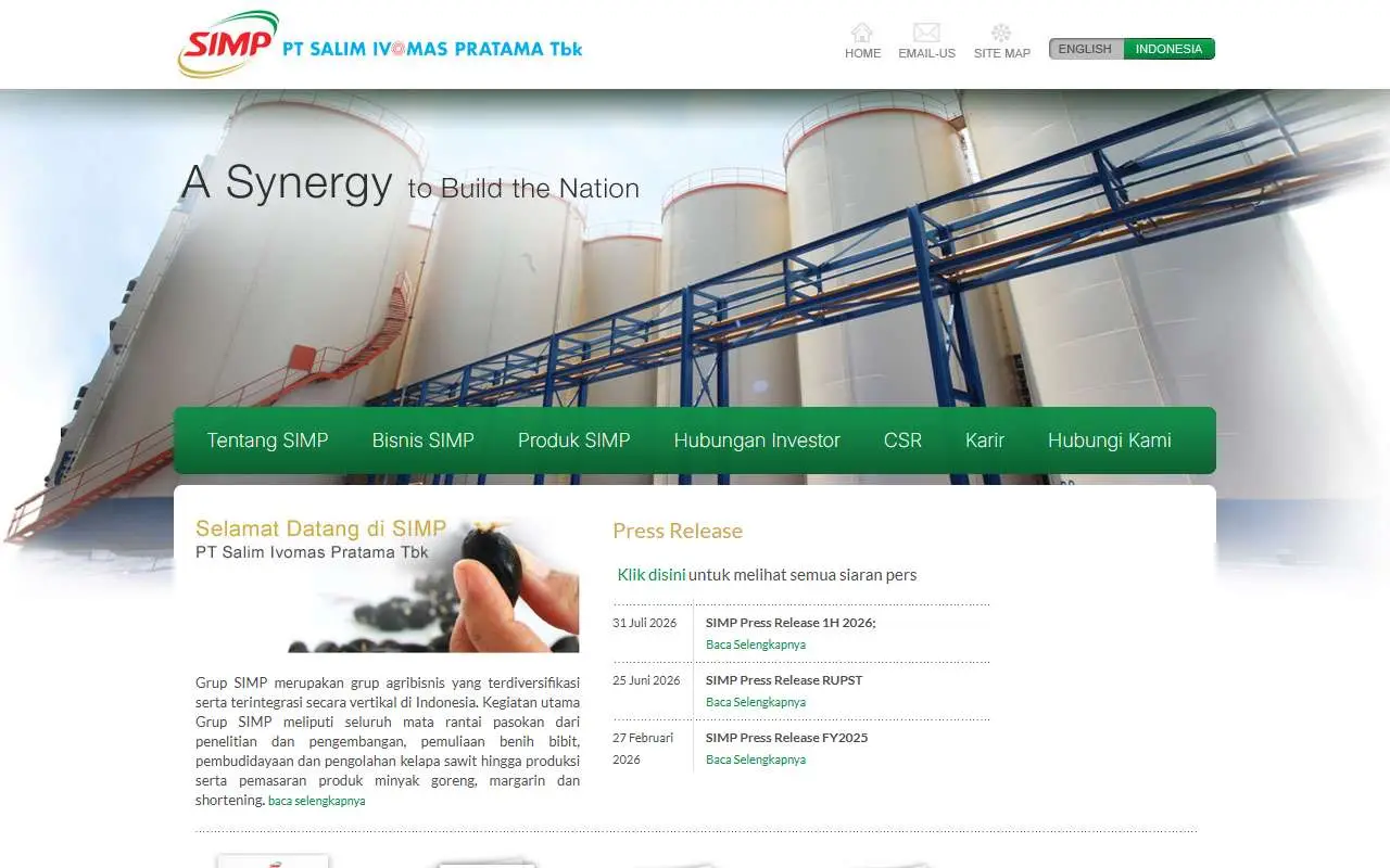 Tampilan website resmi Salim Ivomas Pratama (simp.co.id)