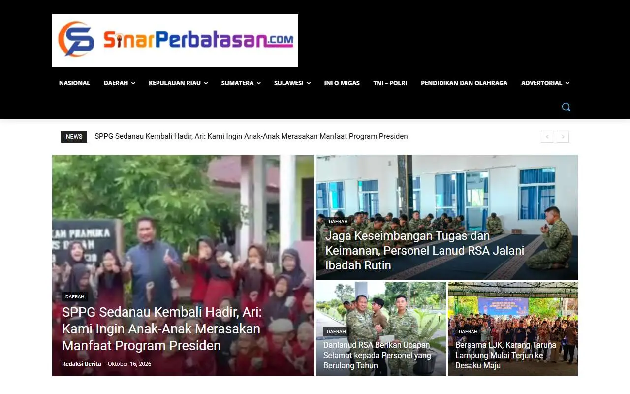 Tampilan website resmi Sinar Perbatasan (sinarperbatasan.com)