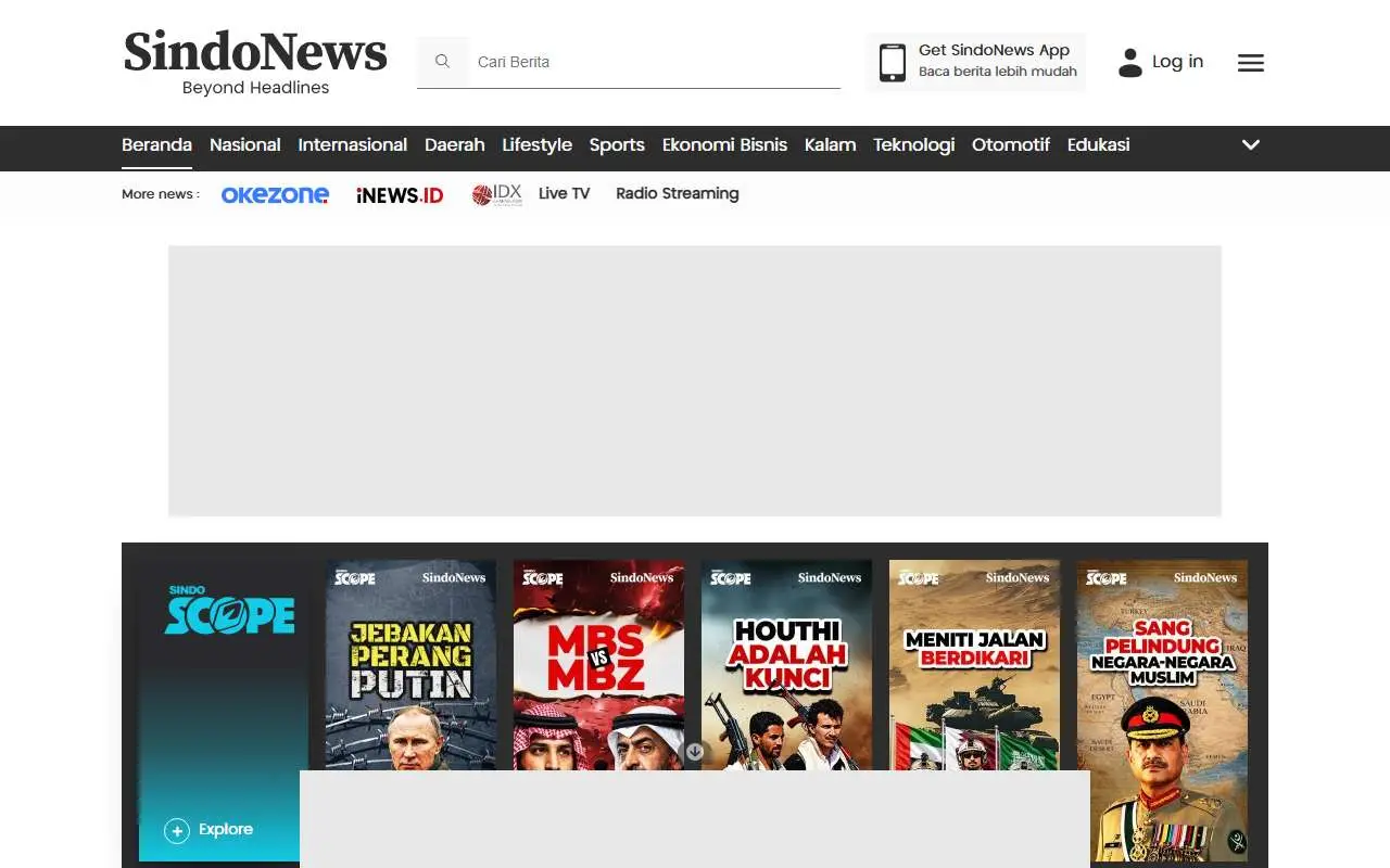 Tampilan website resmi SINDOnews (sindonews.com)