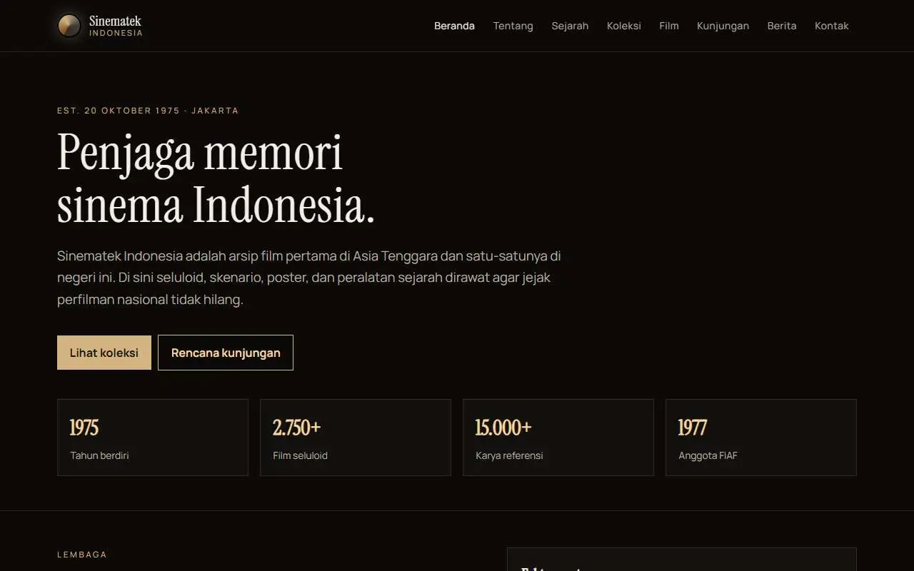 Tampilan website resmi Sinematek Indonesia (sinematekindonesia.com)