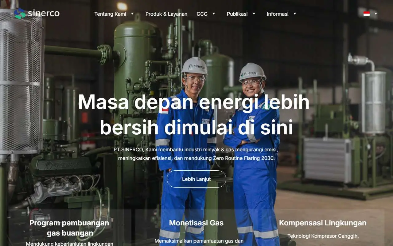Tampilan website resmi Sigma Energy Compressindo (sinerco.co.id)