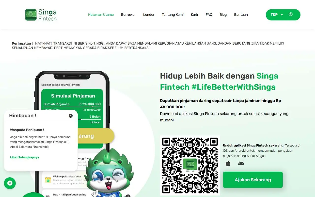 Tampilan website resmi Singa (singa.id)