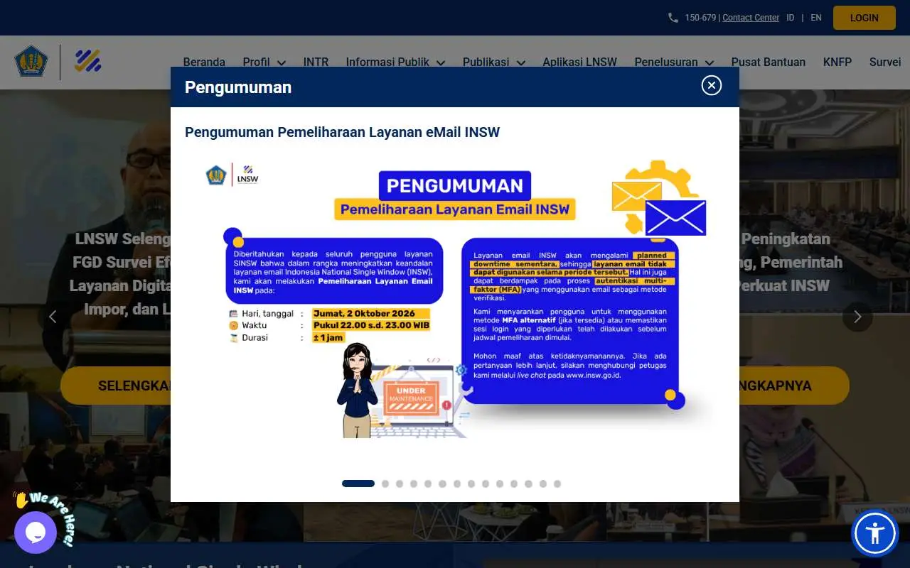 Tampilan website resmi INSW (insw.go.id)
