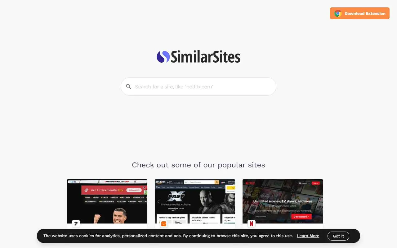 Tampilan website resmi SimilarSites (similarsites.com)