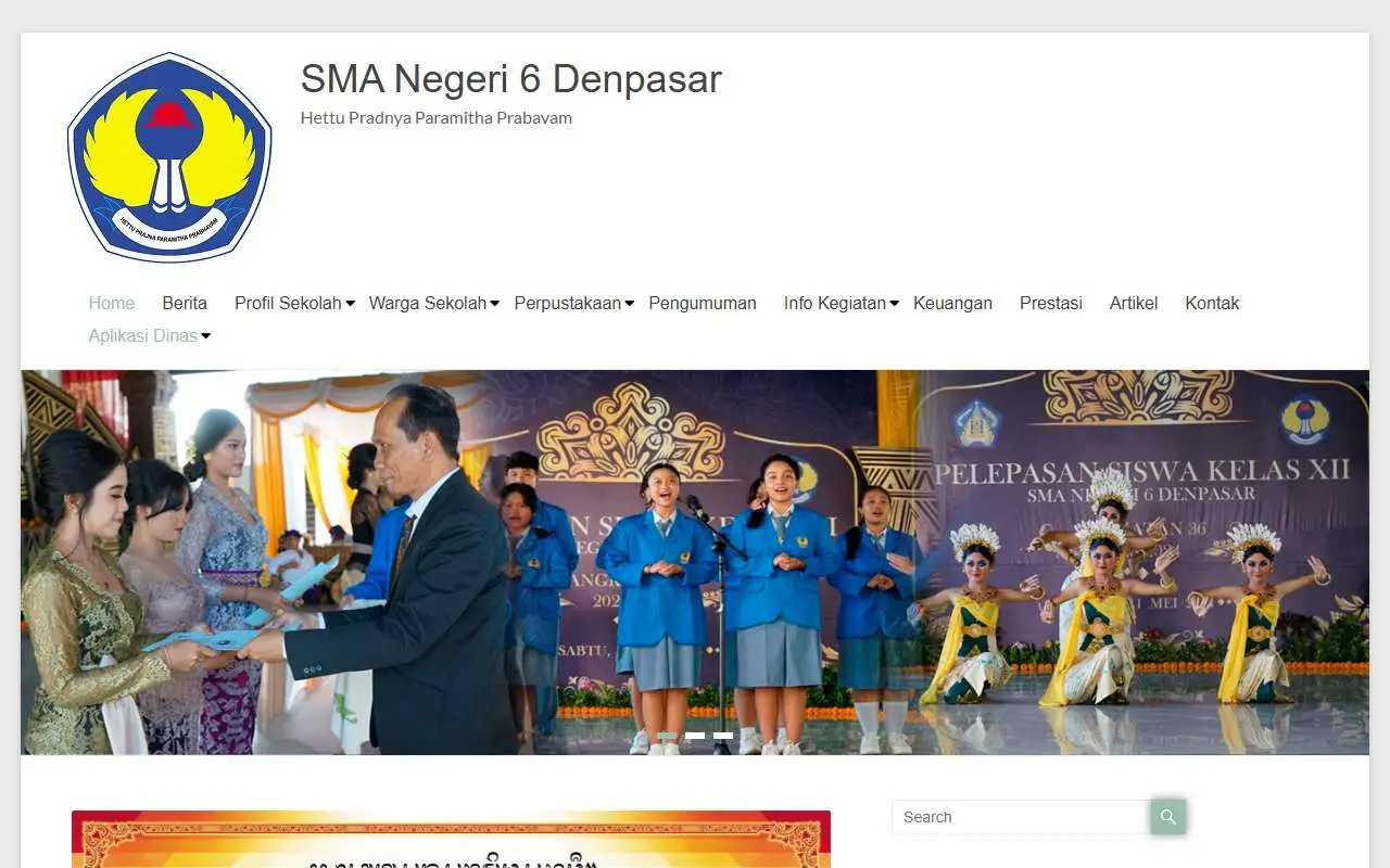 Tampilan website resmi SMA Negeri 6 Denpasar (sixsmadenpasar.sch.id)