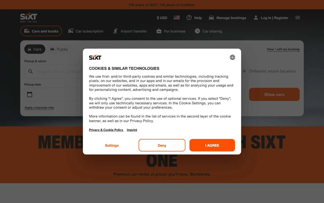 Tampilan website resmi SIXT (sixt.com)