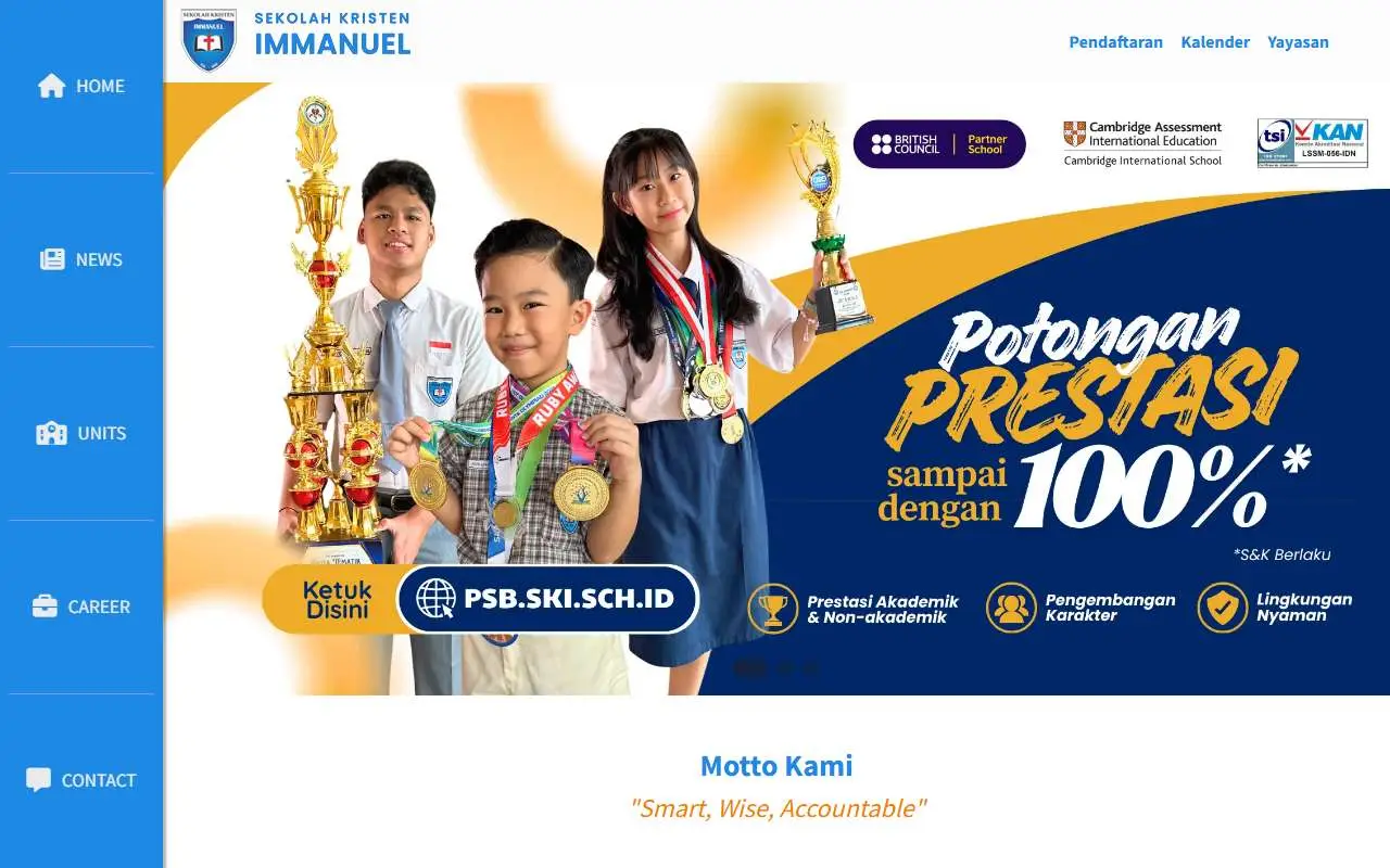 Tampilan website resmi Immanuel Christian School (ski.sch.id)