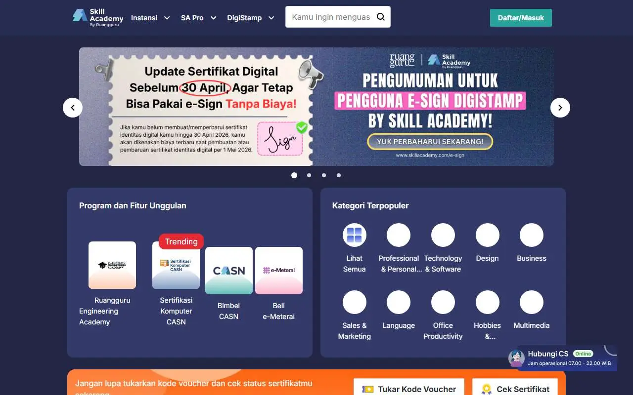 Tampilan website resmi Skill Academy (skillacademy.com)