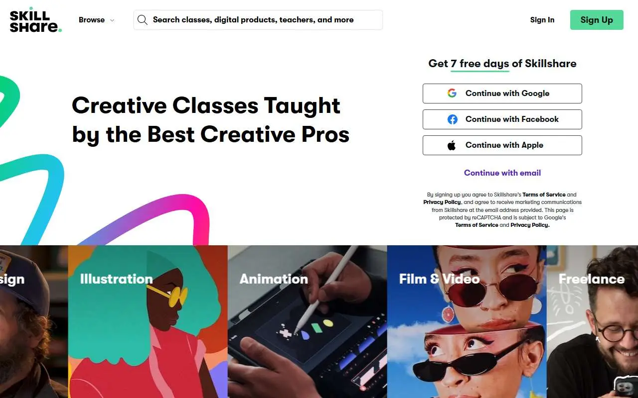 Tampilan website resmi Skillshare (skillshare.com)