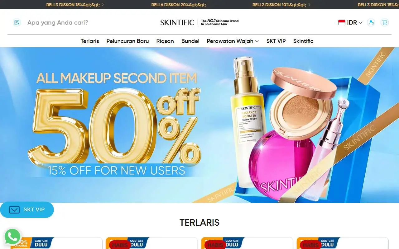 Tampilan website resmi Skintific Indonesia (skintific.com)