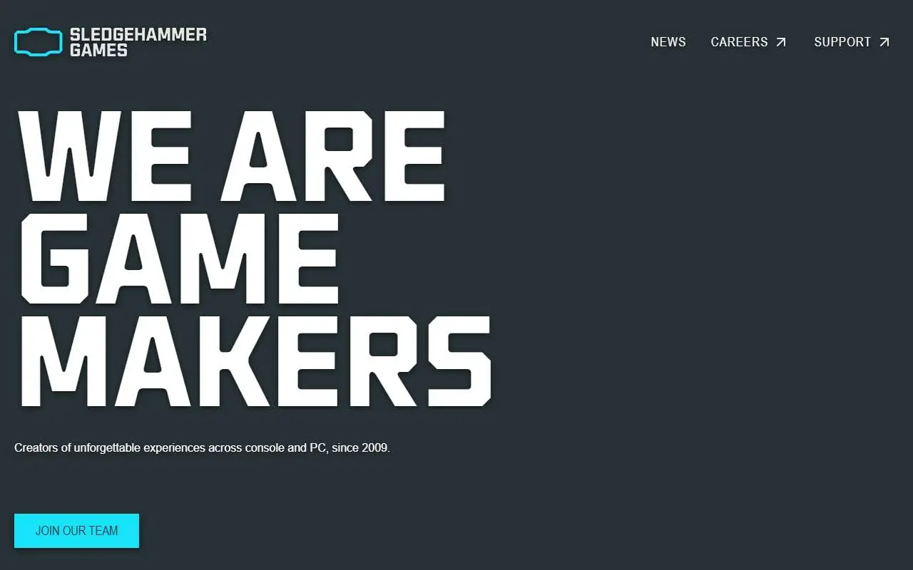Tampilan website resmi Sledgehammer Games (sledgehammergames.com)