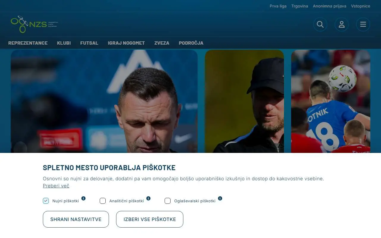 Tampilan website resmi Tim nasional sepak bola Slovenia (nzs.si)