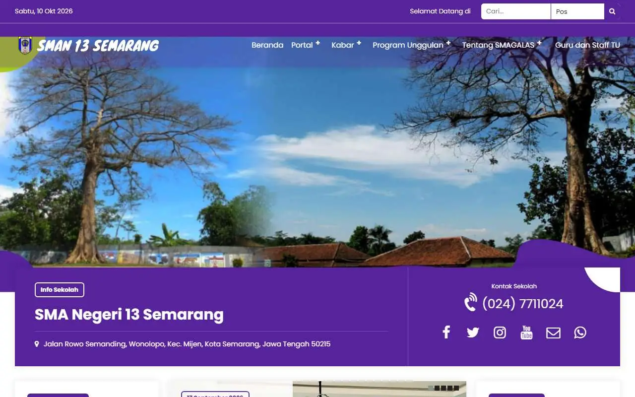 Tampilan website resmi SMA Negeri 13 Kota Semarang (sma13smg.sch.id)