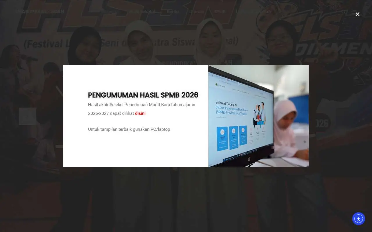 Tampilan website resmi SMA Negeri 1 Pekalongan (sman1pekalongan.sch.id)