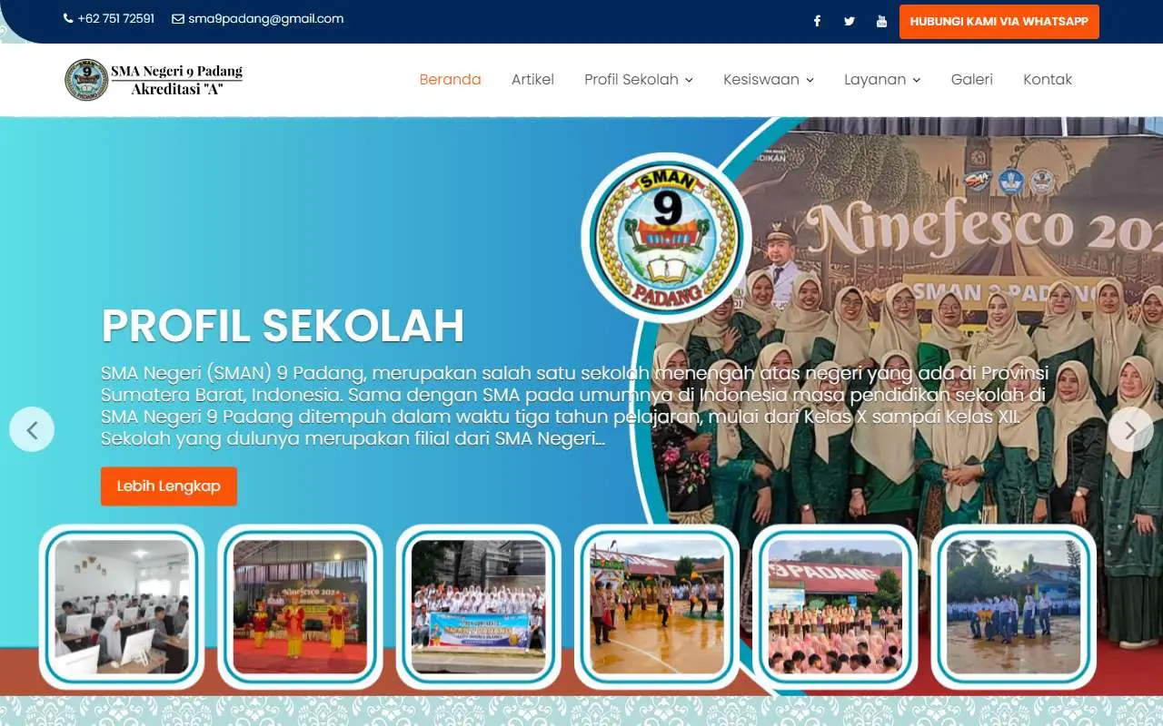 Tampilan website resmi SMA Negeri 9 Padang (sma9padang.sch.id)