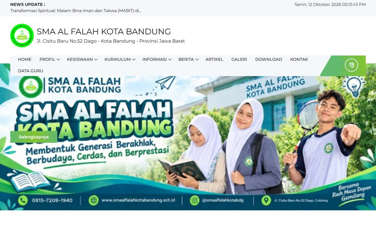 Tampilan website resmi SMA Al Falah Kota Bandung (smaalfalahkotabandung.sch.id)