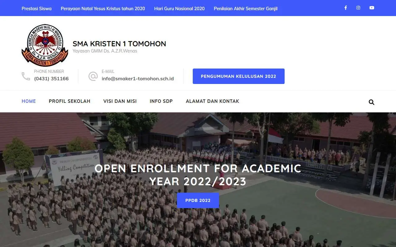 Tampilan website resmi SMA Kristen 1 Tomohon (smakr1-tomohon.sch.id)