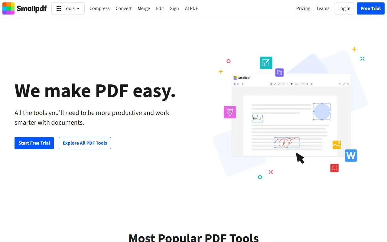 Tampilan website resmi Smallpdf (smallpdf.com)