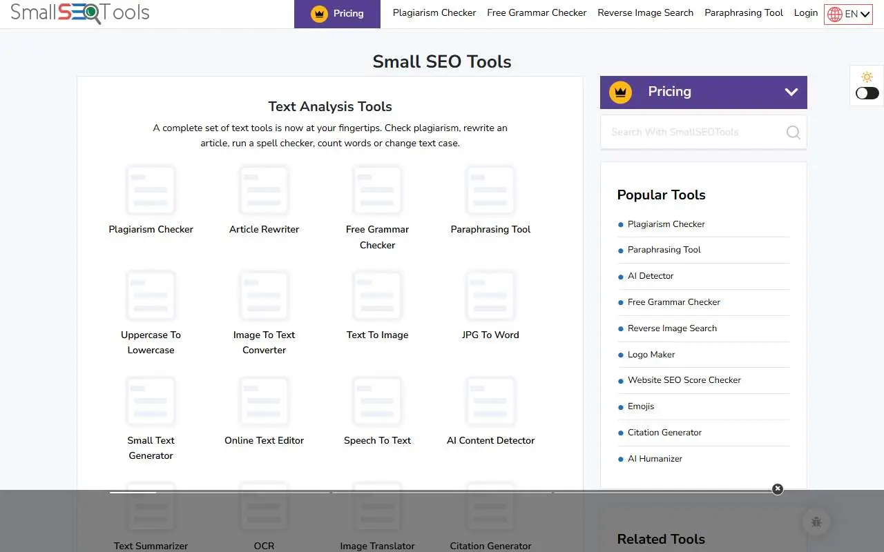 Tampilan website resmi SmallSEOTools (smallseotools.com)