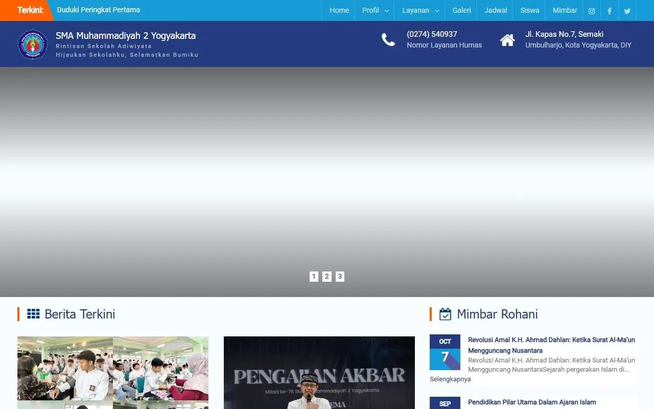 Tampilan website resmi SMA Muhammadiyah 2 Yogyakarta (smamuhammadiyah2yk.sch.id)