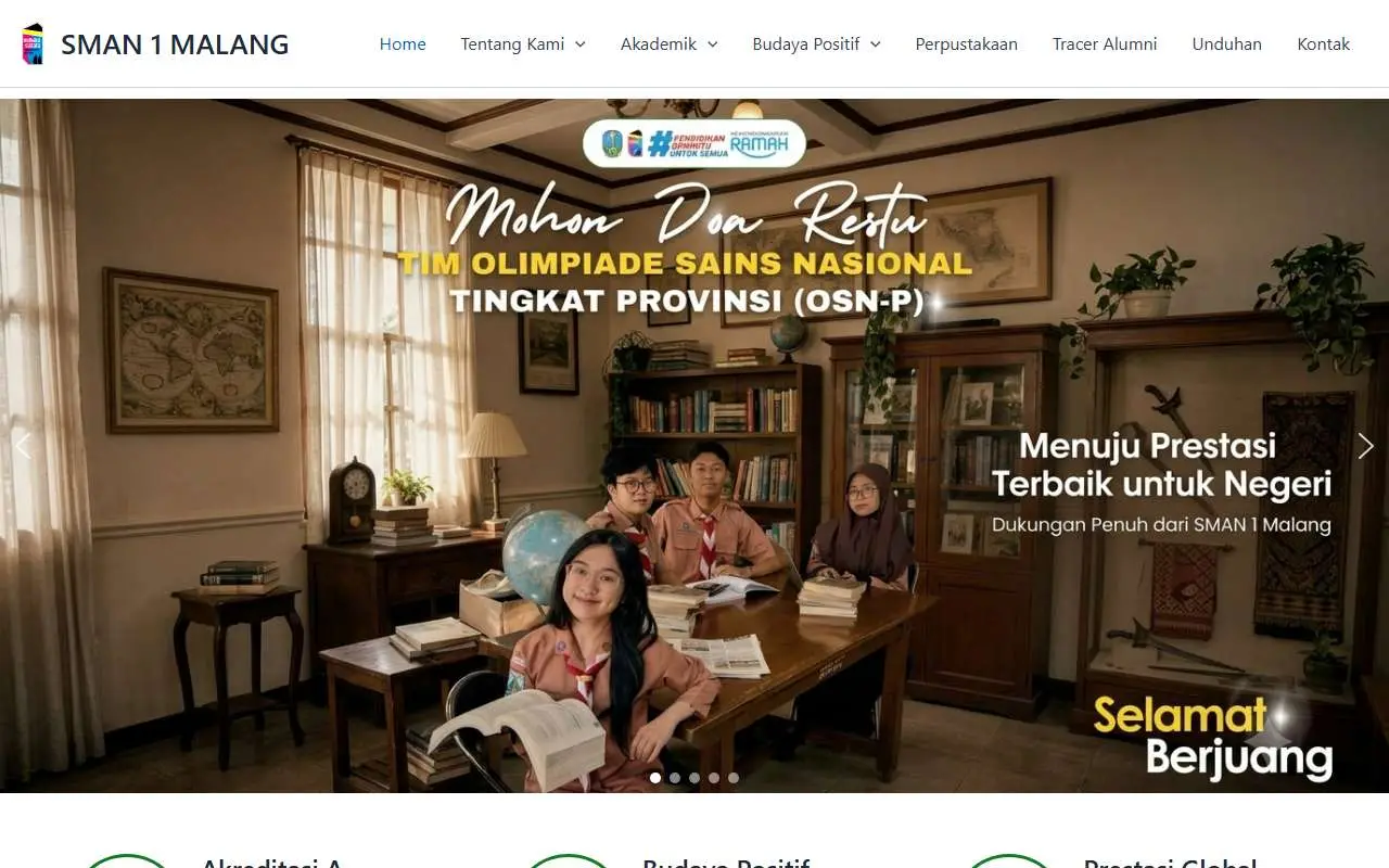 Tampilan website resmi SMA Negeri 1 Kota Malang (sman1-mlg.sch.id)