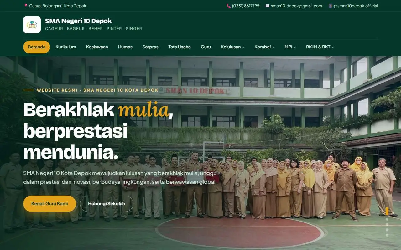 Tampilan website resmi SMA Negeri 10 Depok (sman10depok.sch.id)