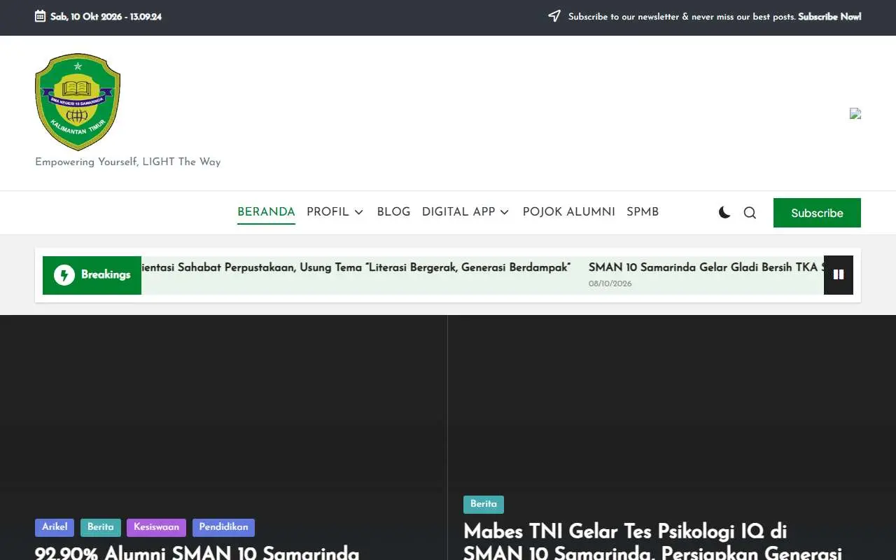 Tampilan website resmi SMA Negeri 10 Samarinda (sman10samarinda.sch.id)