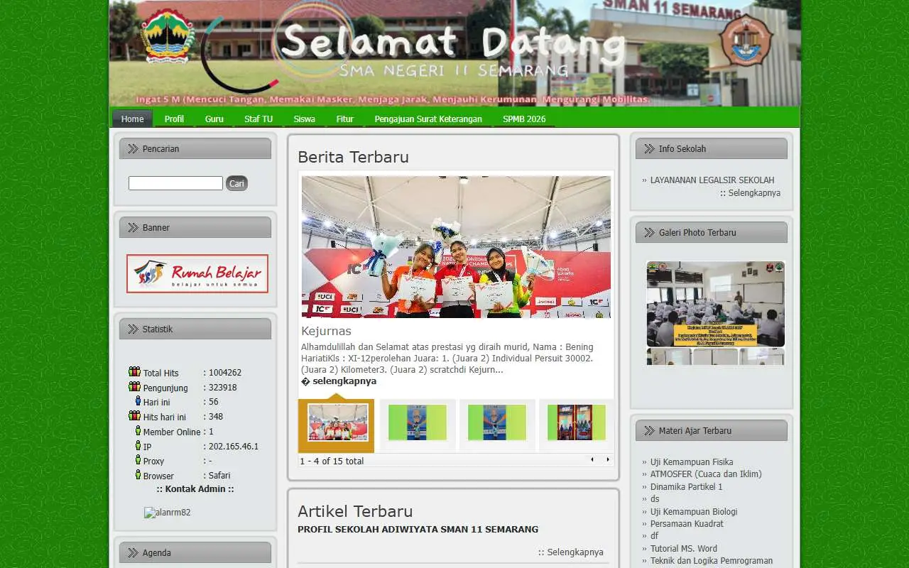 Tampilan website resmi SMA Negeri 11 Kota Semarang (sman11-smg.sch.id)