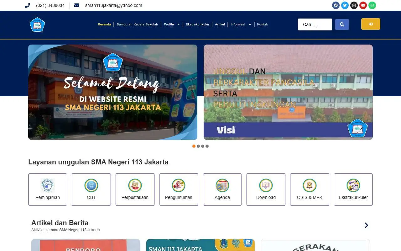 Tampilan website resmi SMA Negeri 113 Jakarta (sman113jakarta.sch.id)