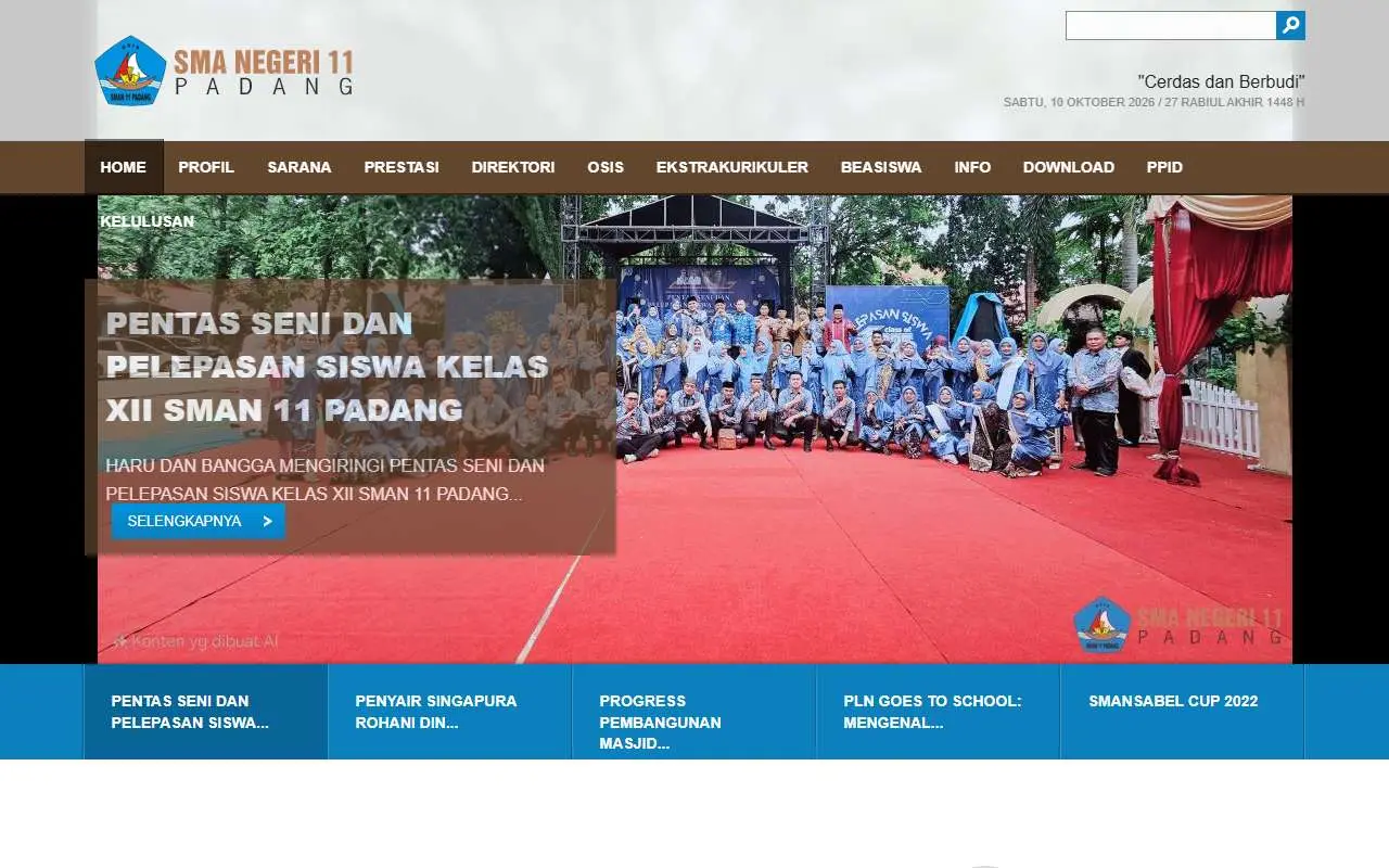 Tampilan website resmi SMA Negeri 11 Padang (sman11padang.sch.id)