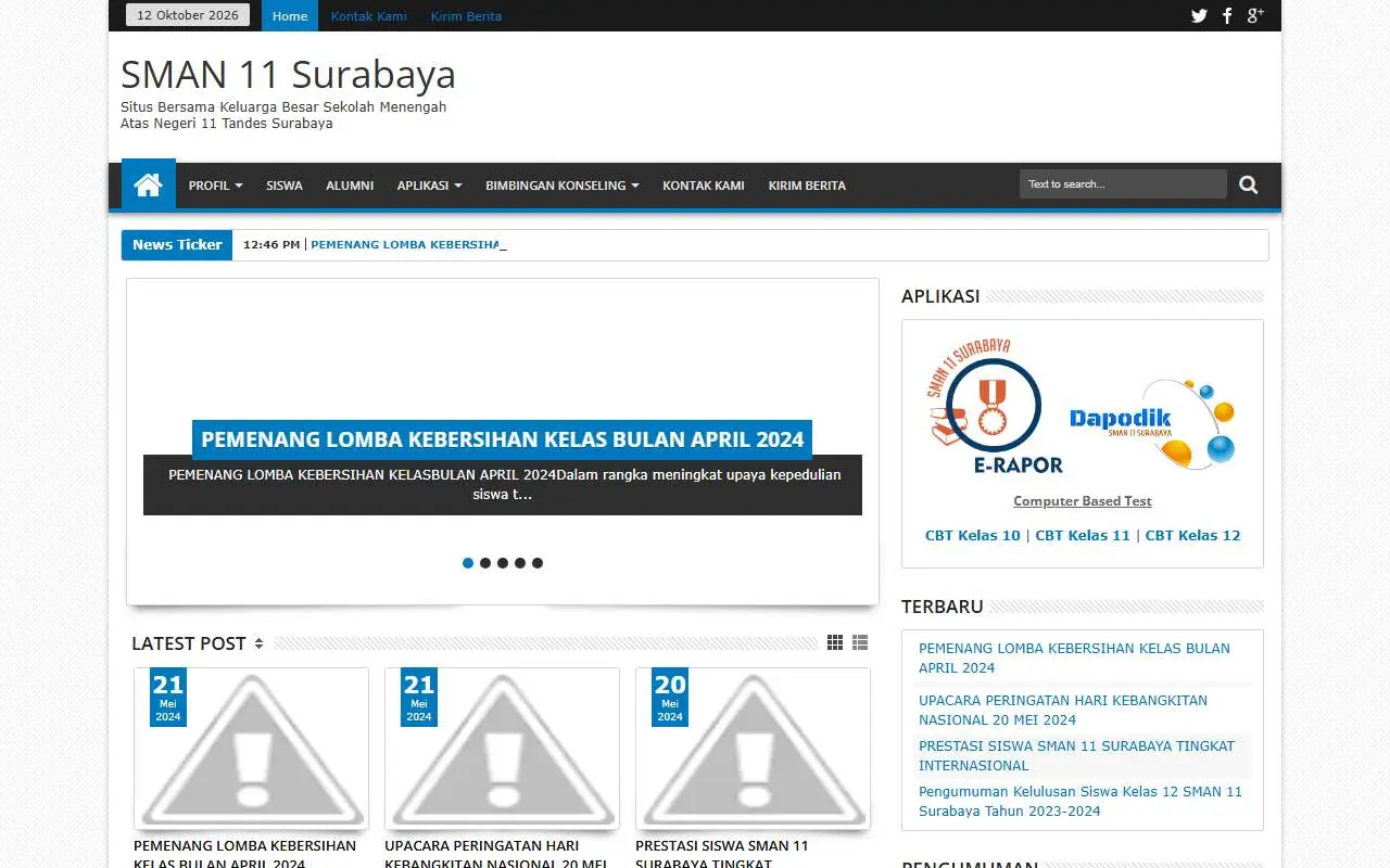 Tampilan website resmi SMA Negeri 11 Surabaya (sman11sby.com)