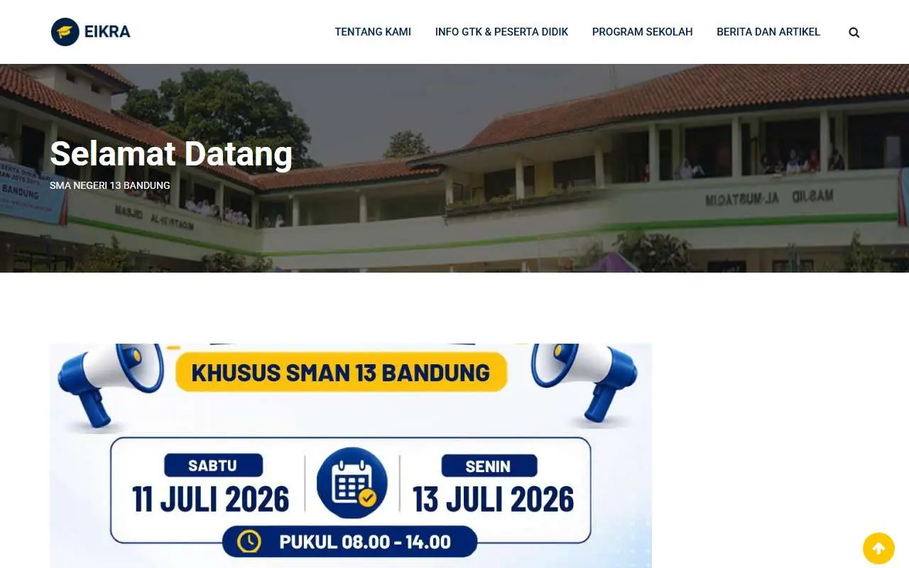 Tampilan website resmi SMA Negeri 13 Bandung (sman13bdg.sch.id)