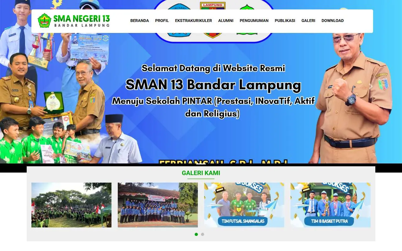 Tampilan website resmi SMA Negeri 13 Bandar Lampung (sman13bdl.sch.id)