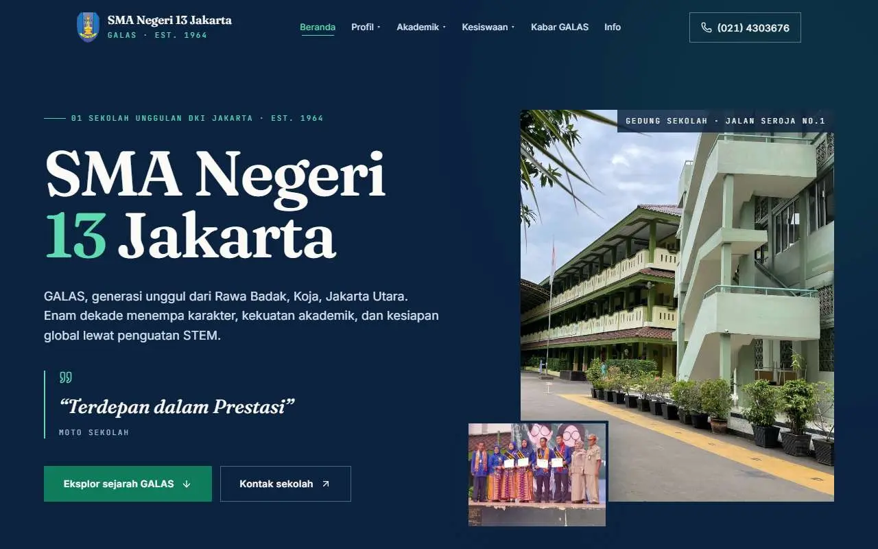 Tampilan website resmi SMA Negeri 13 Jakarta (sman13jkt.sch.id)