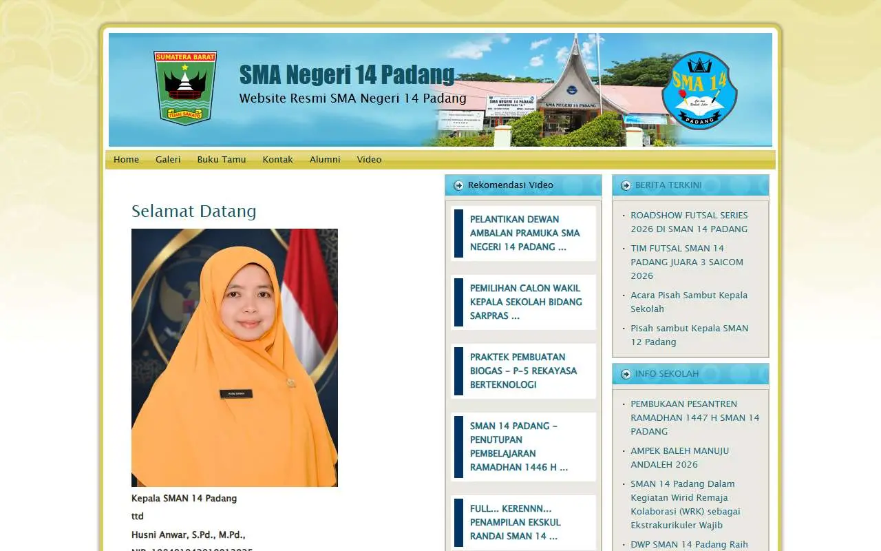 Tampilan website resmi SMA Negeri 14 Padang (sman14-padang.sch.id)