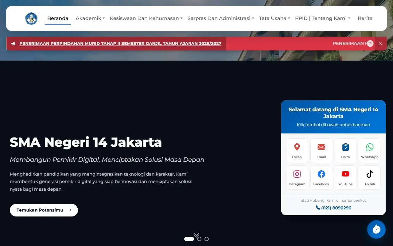 Tampilan website resmi SMA Negeri 14 Jakarta (sman14jkt.sch.id)