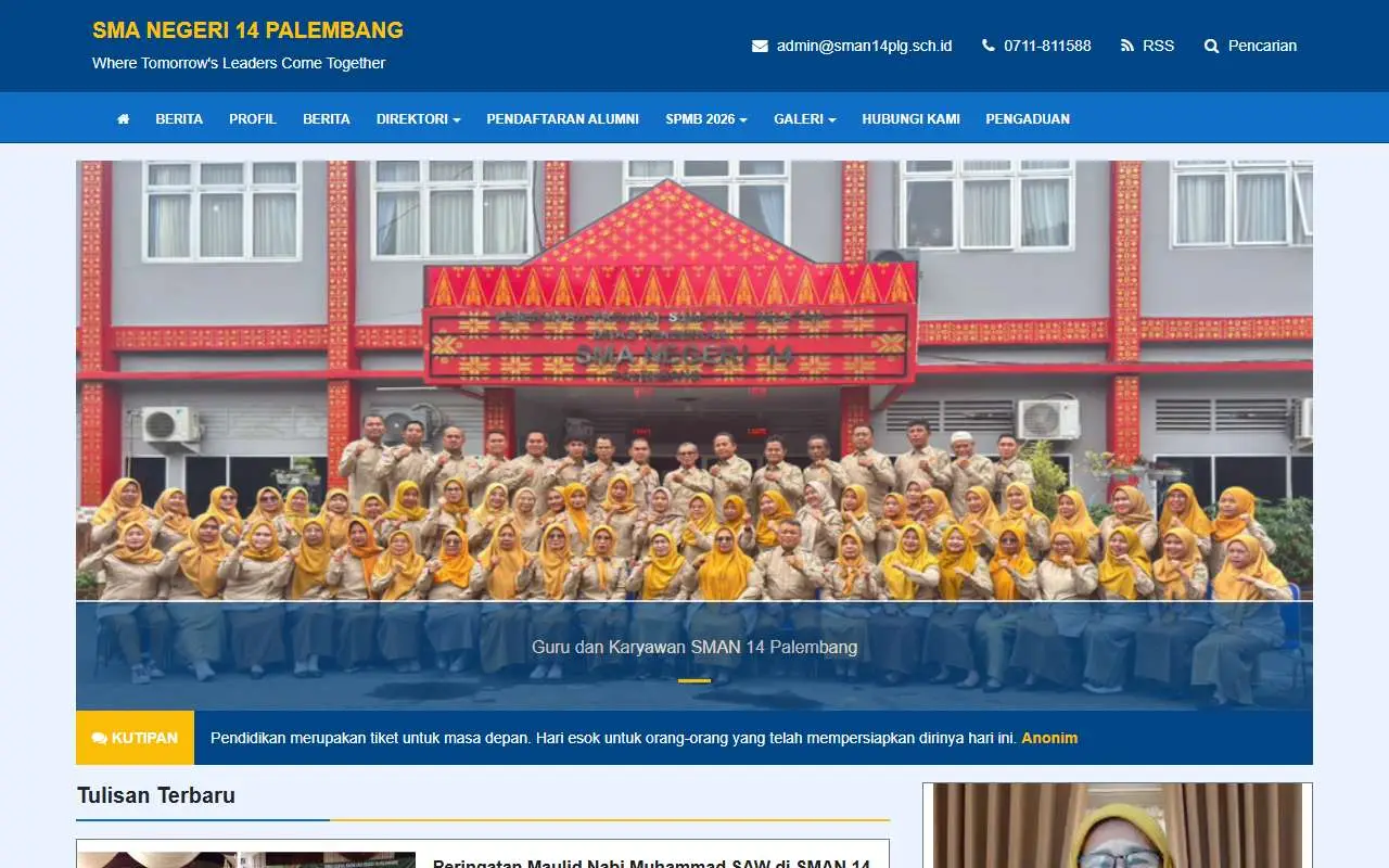Tampilan website resmi SMA Negeri 14 Palembang (sman14plg.sch.id)