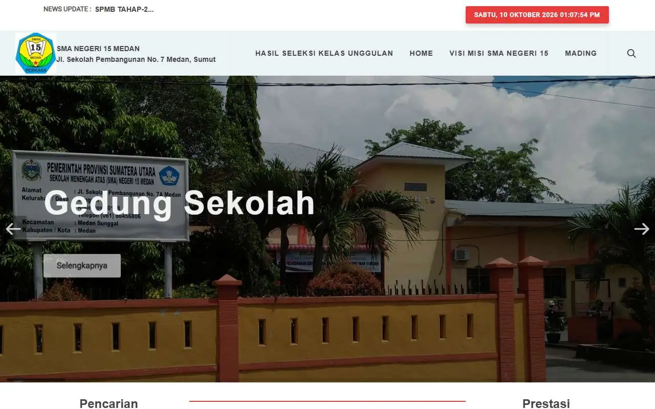 Tampilan website resmi SMA Negeri 15 Medan (sman15medan.sch.id)