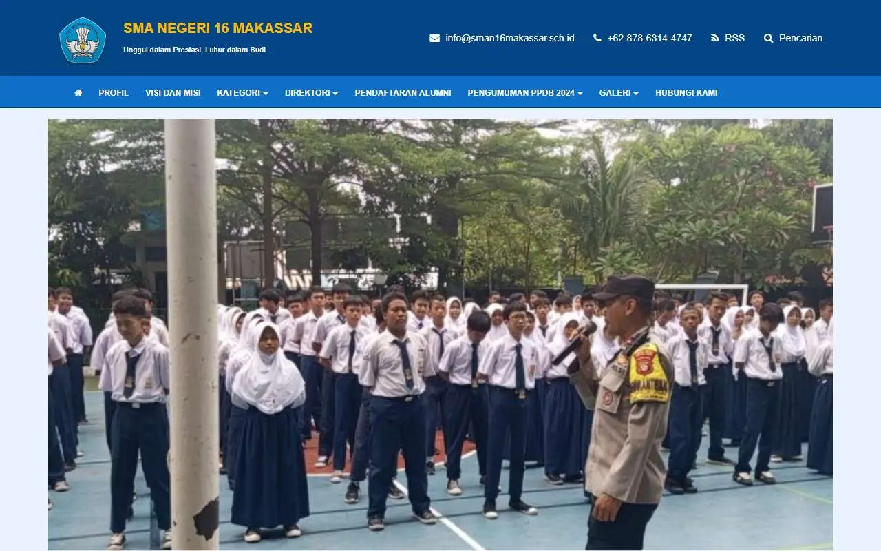 Tampilan website resmi SMA Negeri 16 Makassar (sman16makassar.sch.id)