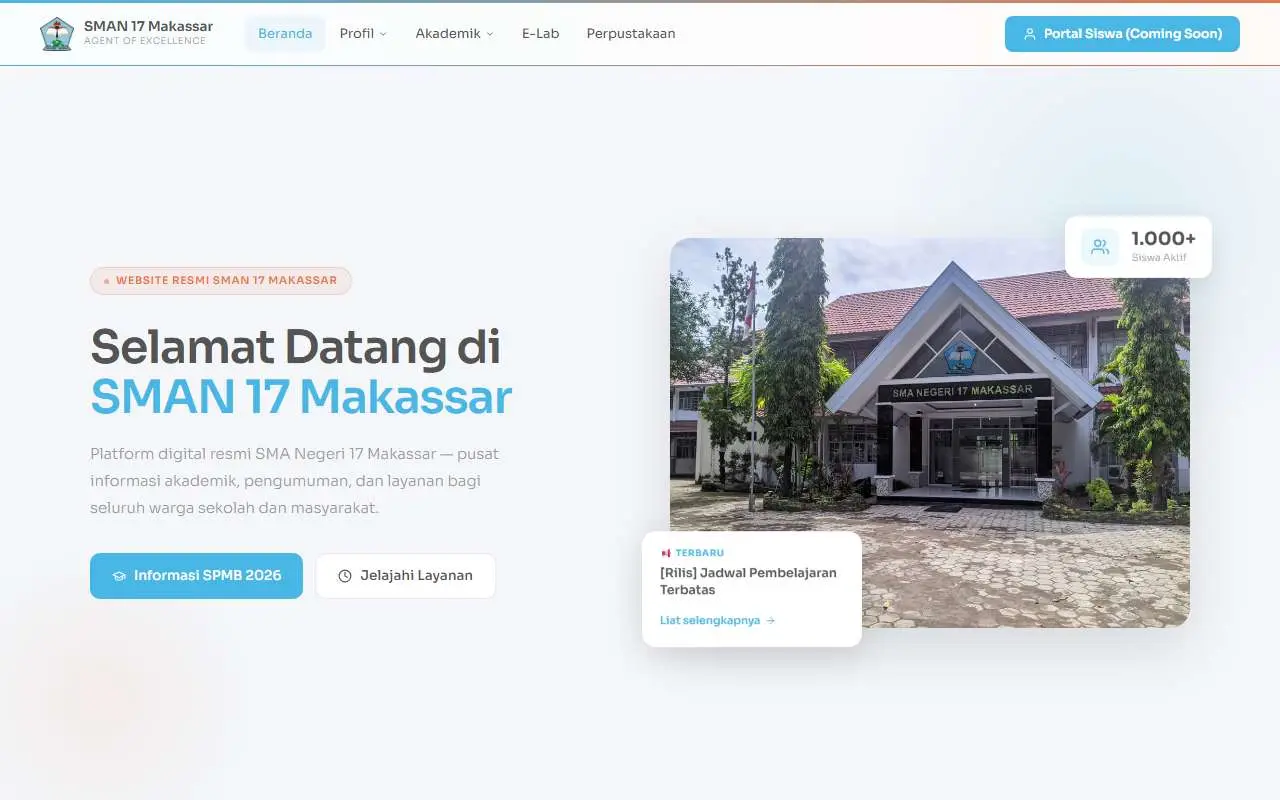 Tampilan website resmi SMA Negeri 17 Makassar (sman17makassar.sch.id)