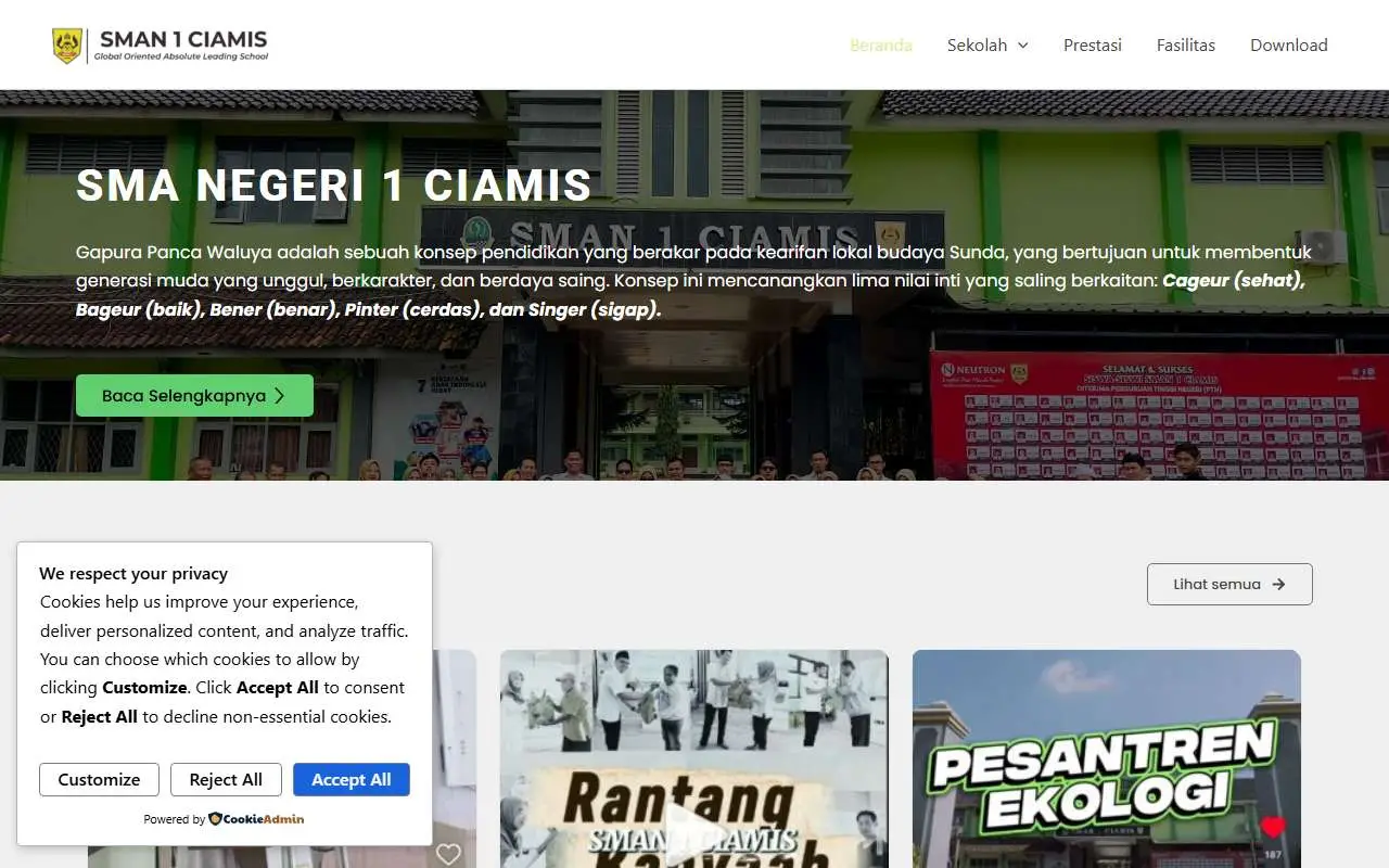 Tampilan website resmi SMA Negeri 1 Ciamis (sman1ciamis.sch.id)