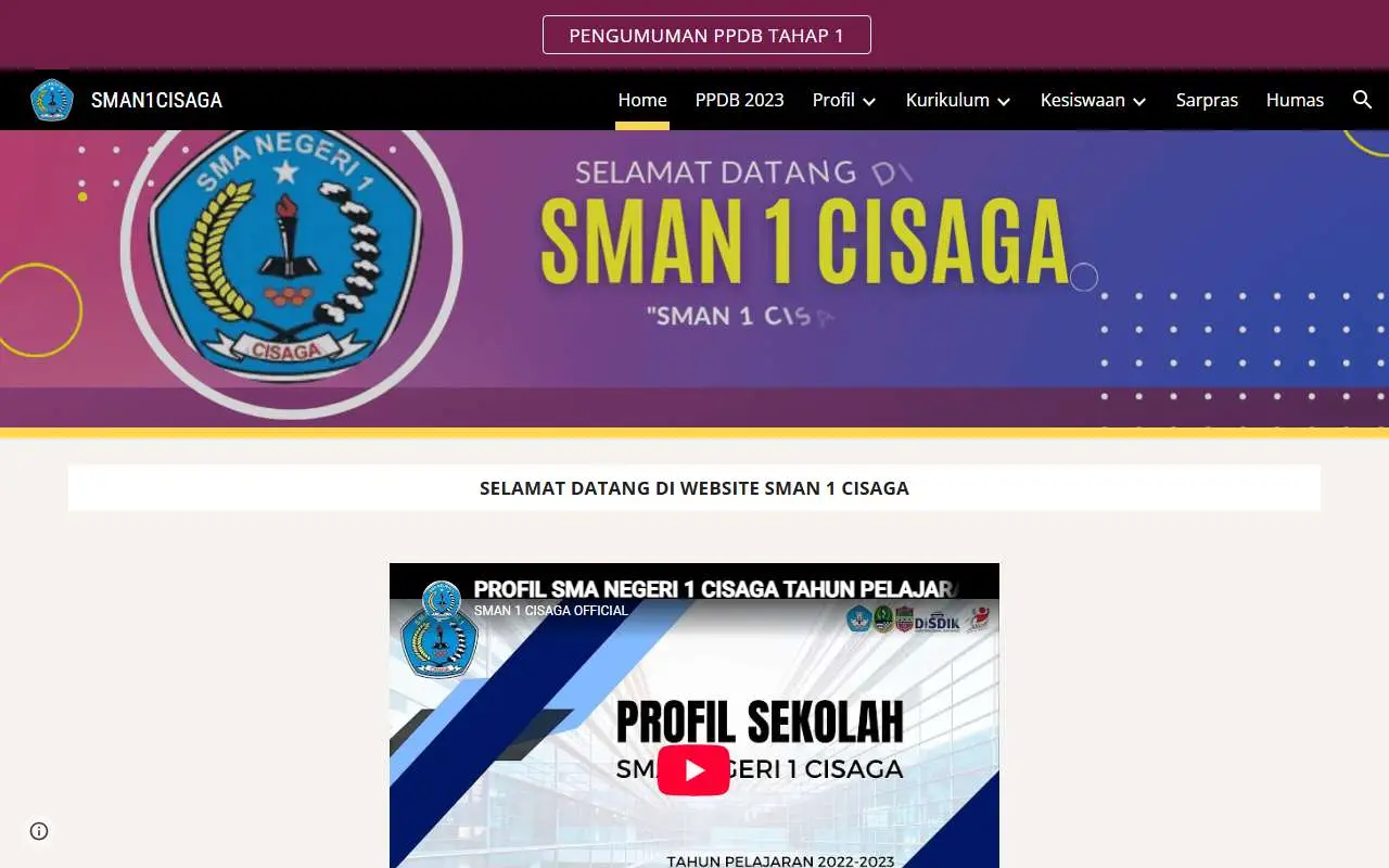 Tampilan website resmi SMA Negeri 1 Cisaga (sman1cisaga.sch.id)