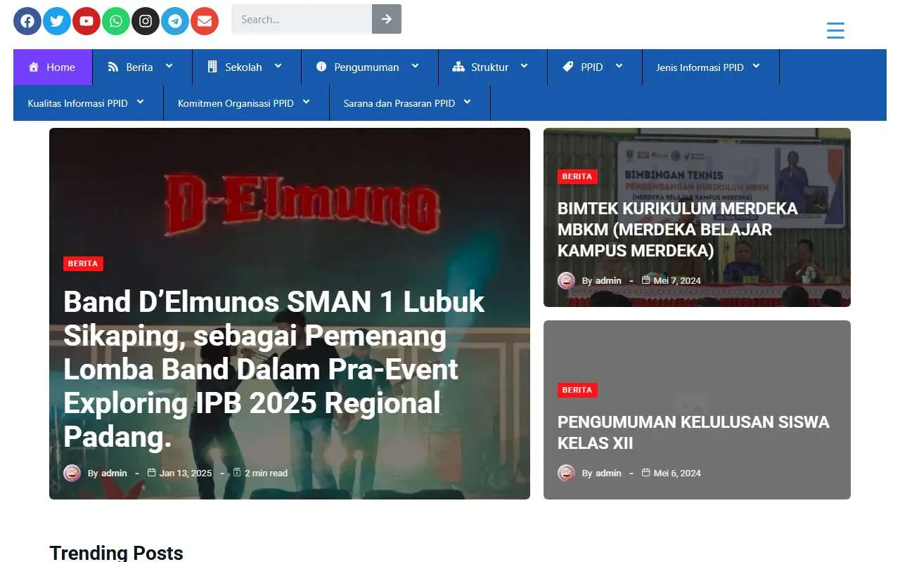 Tampilan website resmi SMA Negeri 1 Lubuk Sikaping (sman1.lubuksikaping.sch.id)