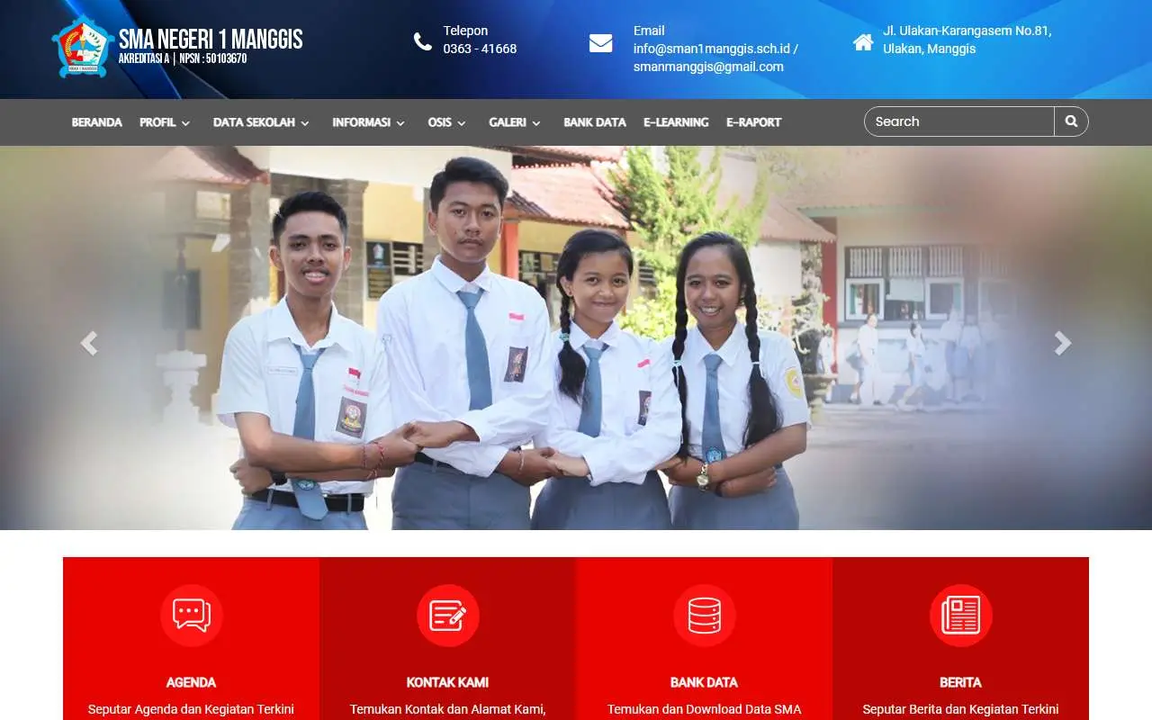 Tampilan website resmi SMA Negeri 1 Manggis (sman1manggis.sch.id)